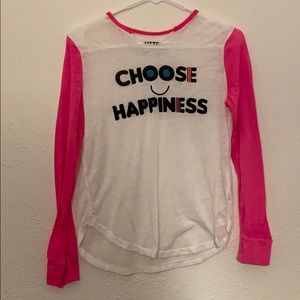 white and hot pink “choose happiness” long sleeve